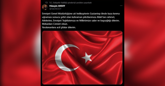 Eskişehir Valisi'nden taziye mesajı