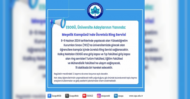 ESOGÜ’de YKS’ye girecek öğrenciler için ring servisi hizmeti