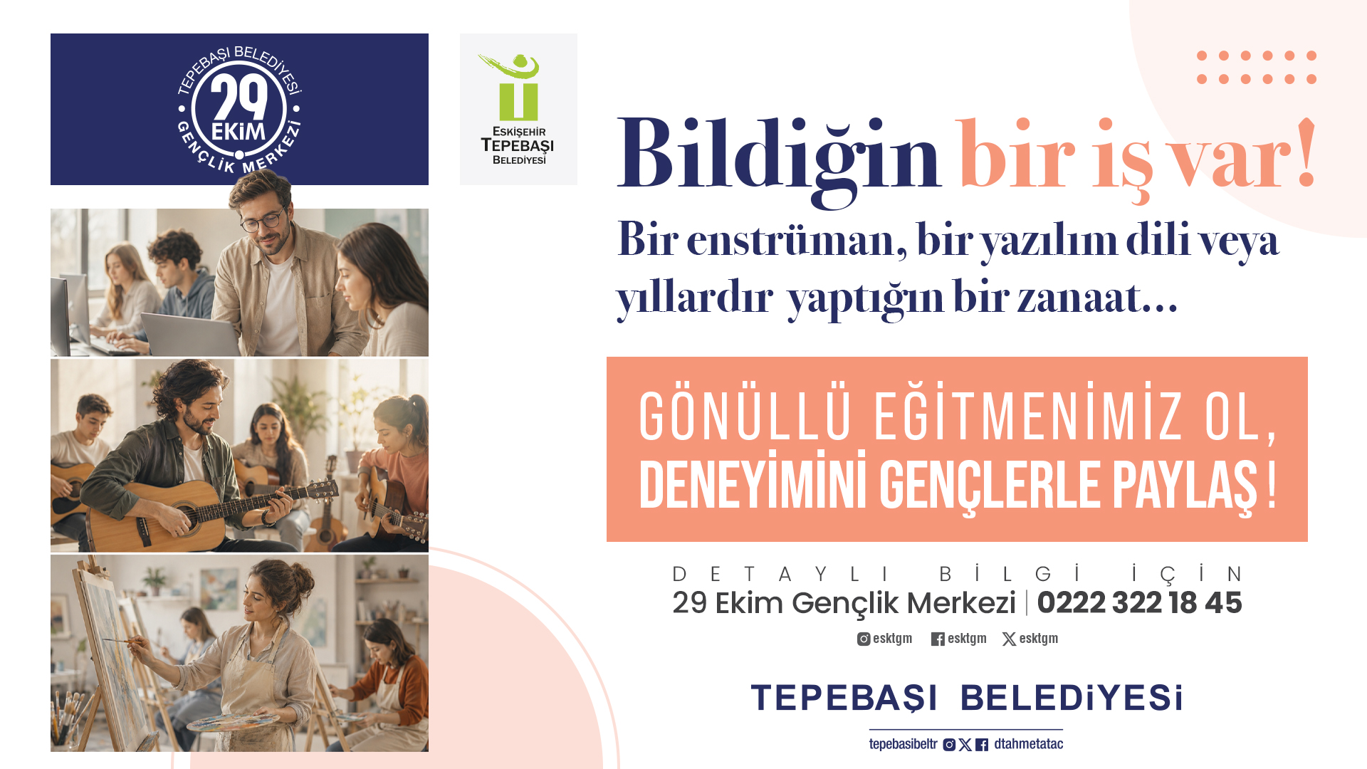 29 Ekim Gençlik Merkezi Gönüllü Eğitmen Başvurularını Alıyor