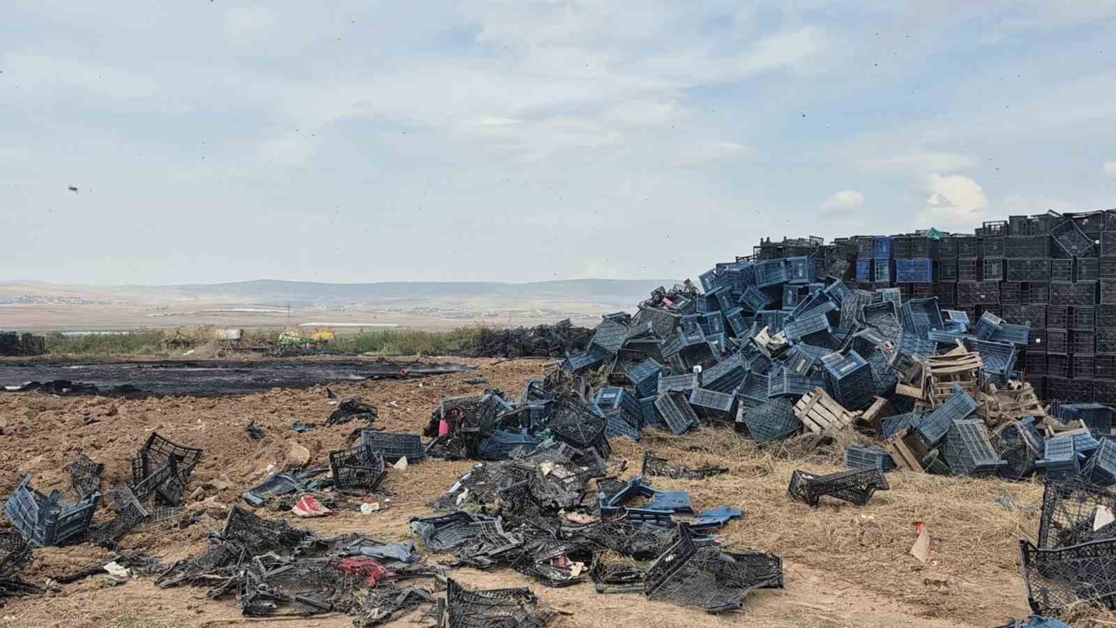 Eskişehir’de çıkan yangında binlerce plastik kasa yandı